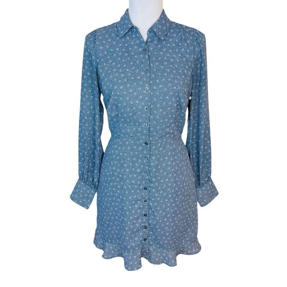 Abercrombie & Fitch Long Sleeve Shirt Dress Ruffle Hem Blue Size Small